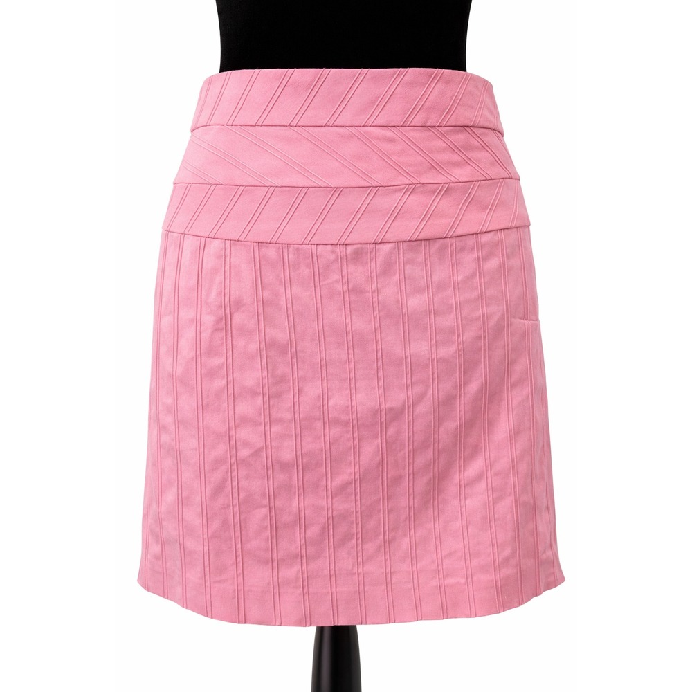 Cache Womens Pintuck Wide Waistband Straight Skirt Size 8 Pink Cotton Stretch